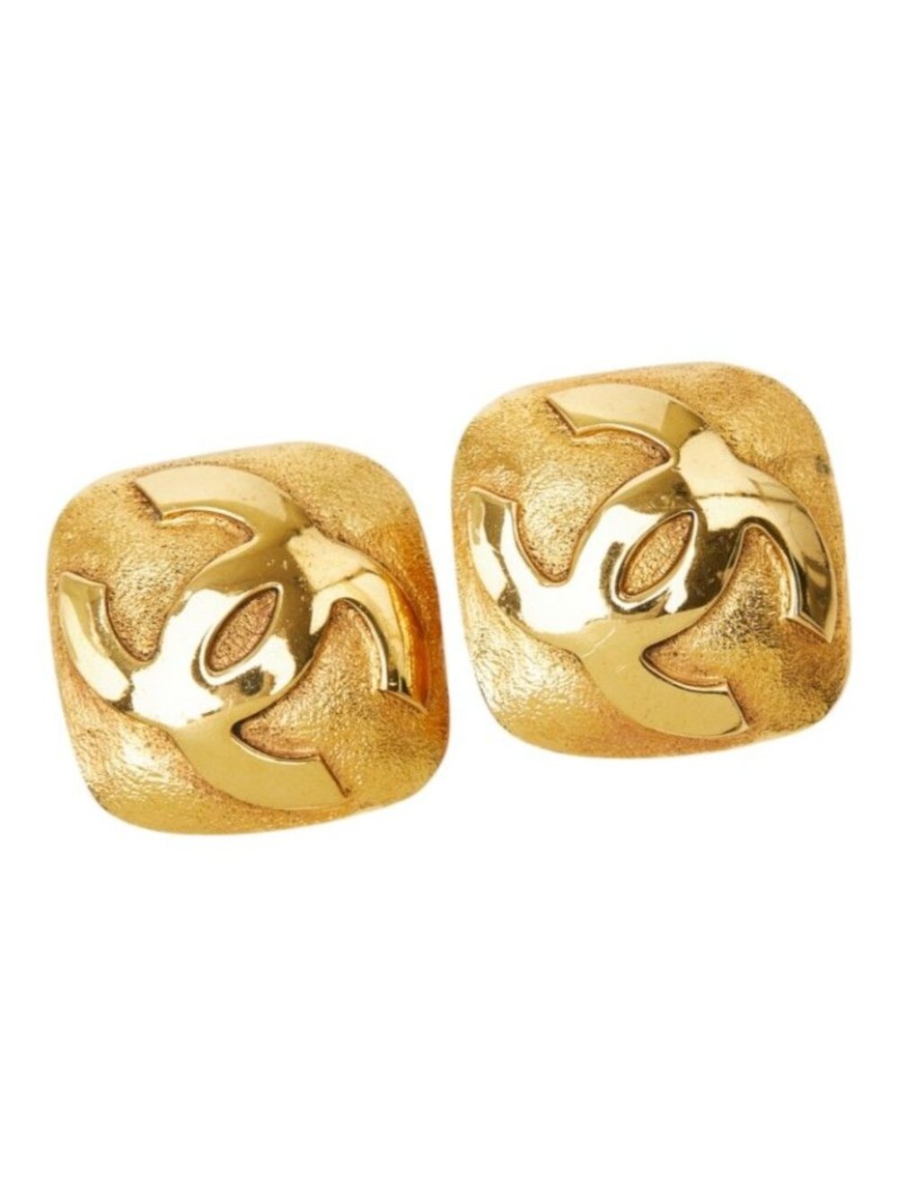 Chanel CC Logo Vintage Square Earrings Gold Plated